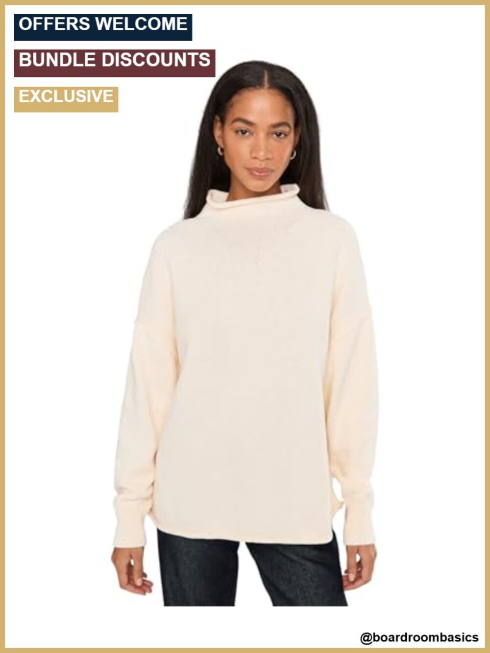 Oversized Roll Neck Pullover Sweater 100% Cotton